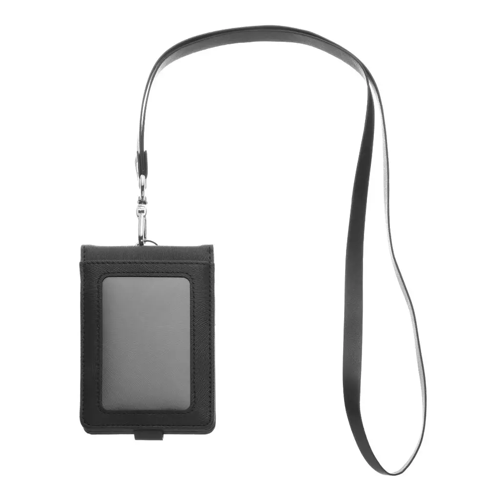 PU Leather Multifunctional Name Badge Holder Work Card Holders With Lanyard Bank Credit Card