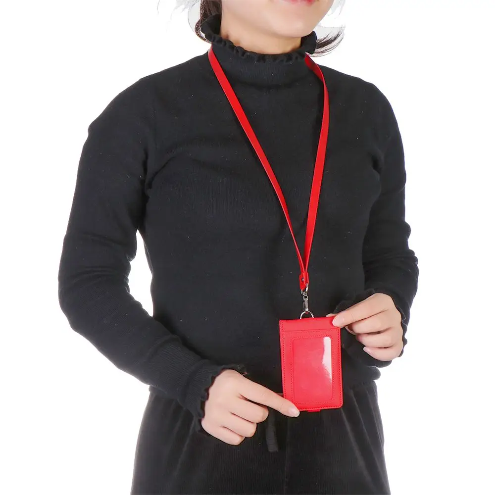 PU Leather Multifunctional Name Badge Holder Work Card Holders With Lanyard Bank Credit Card