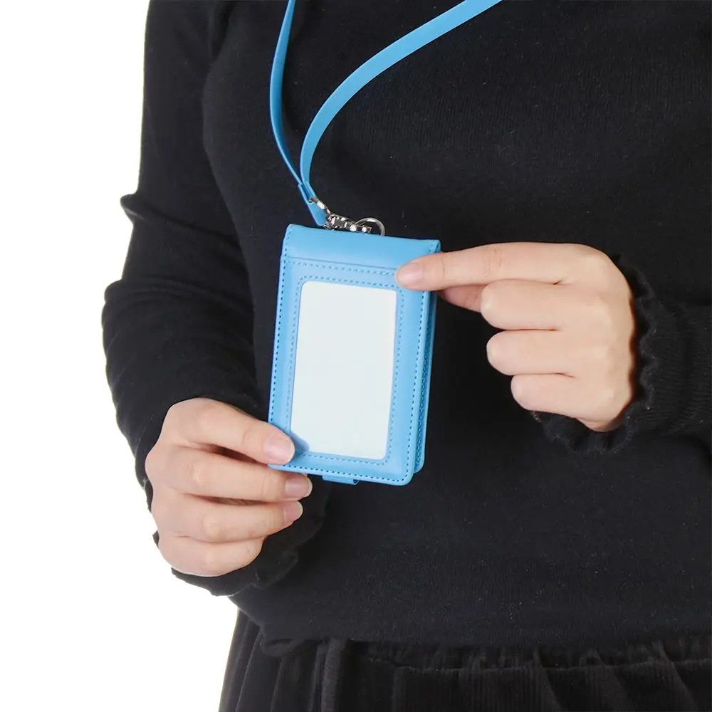 PU Leather Multifunctional Name Badge Holder Work Card Holders With Lanyard Bank Credit Card