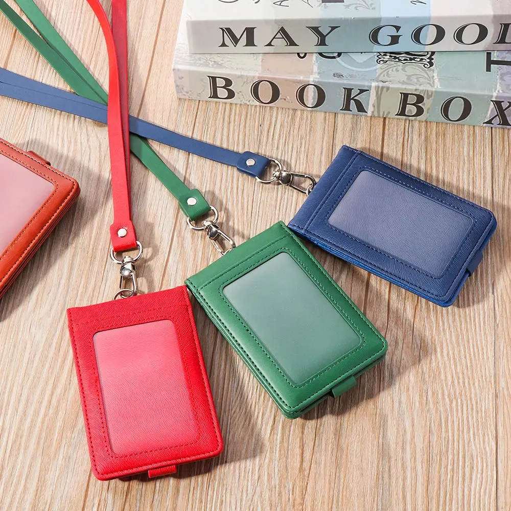 PU Leather Multifunctional Name Badge Holder Work Card Holders With Lanyard Bank Credit Card