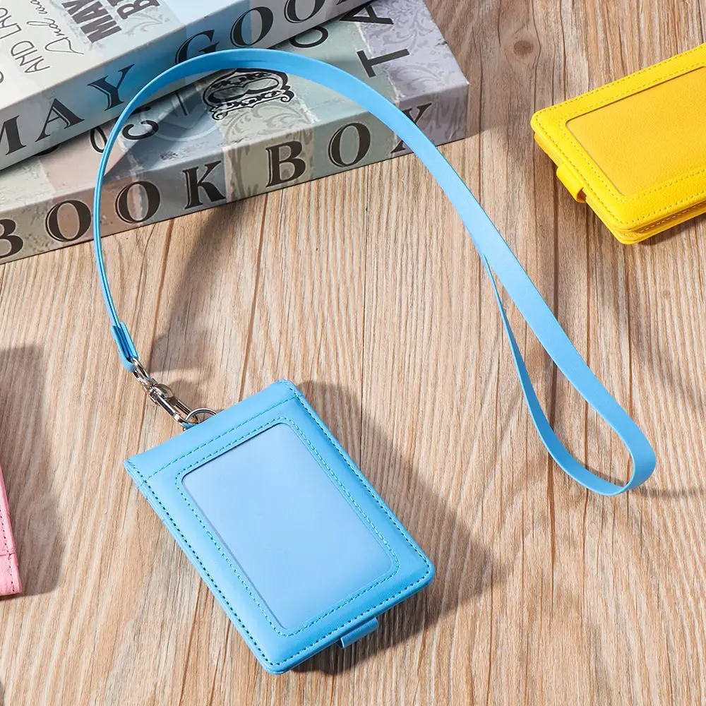 PU Leather Multifunctional Name Badge Holder Work Card Holders With Lanyard Bank Credit Card