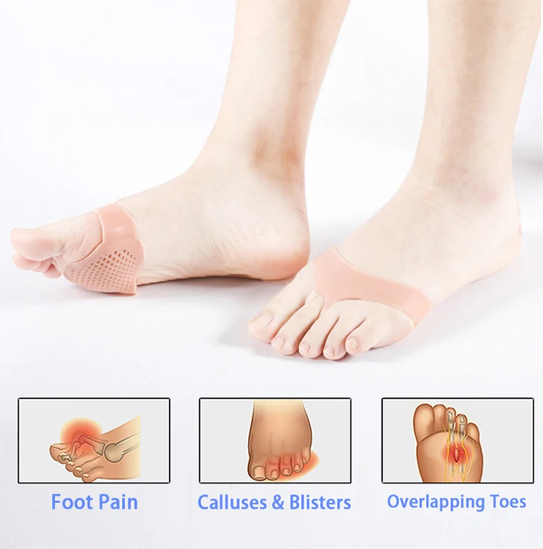 Silicone Metatarsal Pads Toe Separator Pain Relief Foot Pads Orthotics Foot Massage Insoles Forefoot Socks Foot Care Tool 2pcs
