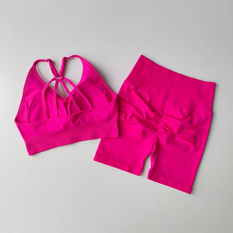 Women's High Waist Yoga Sets Workout Gym Clothing 2 Pcs Sports Suits Fitness Sets Tracksuit Sportswear Shorts Sets