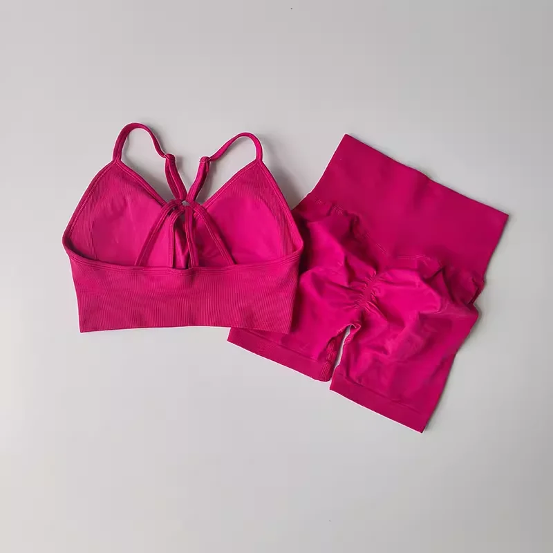 Women's High Waist Yoga Sets Workout Gym Clothing 2 Pcs Sports Suits Fitness Sets Tracksuit Sportswear Shorts Sets