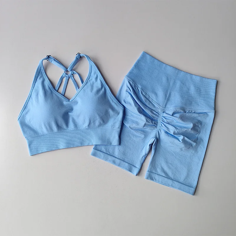 Women's High Waist Yoga Sets Workout Gym Clothing 2 Pcs Sports Suits Fitness Sets Tracksuit Sportswear Shorts Sets