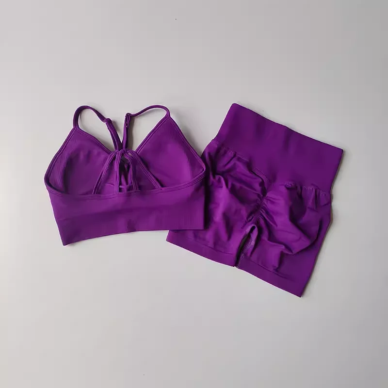 Women's High Waist Yoga Sets Workout Gym Clothing 2 Pcs Sports Suits Fitness Sets Tracksuit Sportswear Shorts Sets