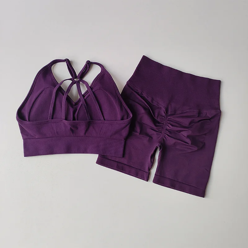 Women's High Waist Yoga Sets Workout Gym Clothing 2 Pcs Sports Suits Fitness Sets Tracksuit Sportswear Shorts Sets