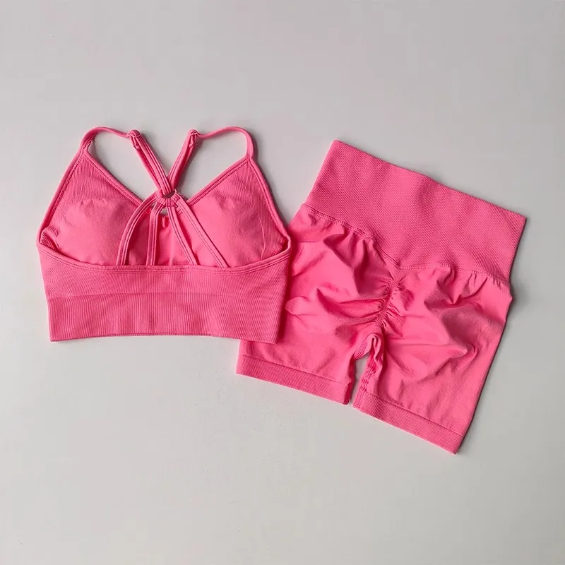 Women's High Waist Yoga Sets Workout Gym Clothing 2 Pcs Sports Suits Fitness Sets Tracksuit Sportswear Shorts Sets