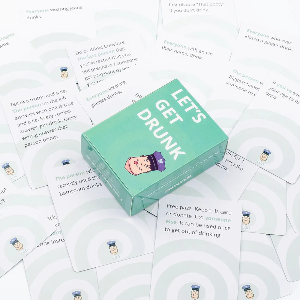 88 pcs Let's Get Drunk Drinking Card Game in Box English Version for Parties Borad Games 8.8x6.3cm