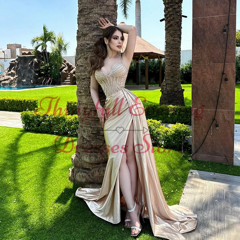 Thinyfull 2025 Mermaid Prom Evening Dresses Spaghetti Straps Beadings Party Dress Women Night Cocktail Prom Gowns Customized