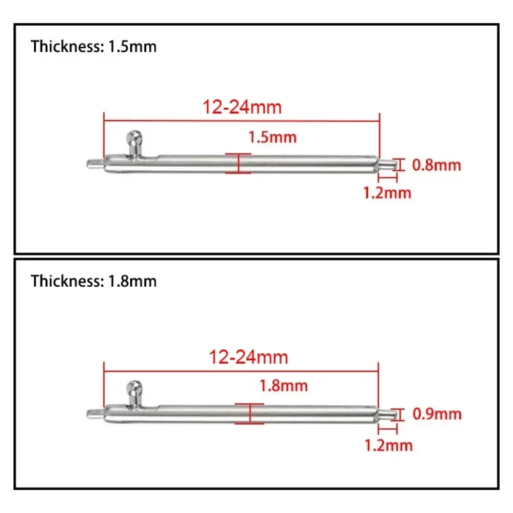 20pcs Quick Release Strap Pins 1.5 1.8mm Diameter Stainless Steel Spring Bars 12/13/14/15/16/17/18/19/20/21/22/24mm Metal Spring