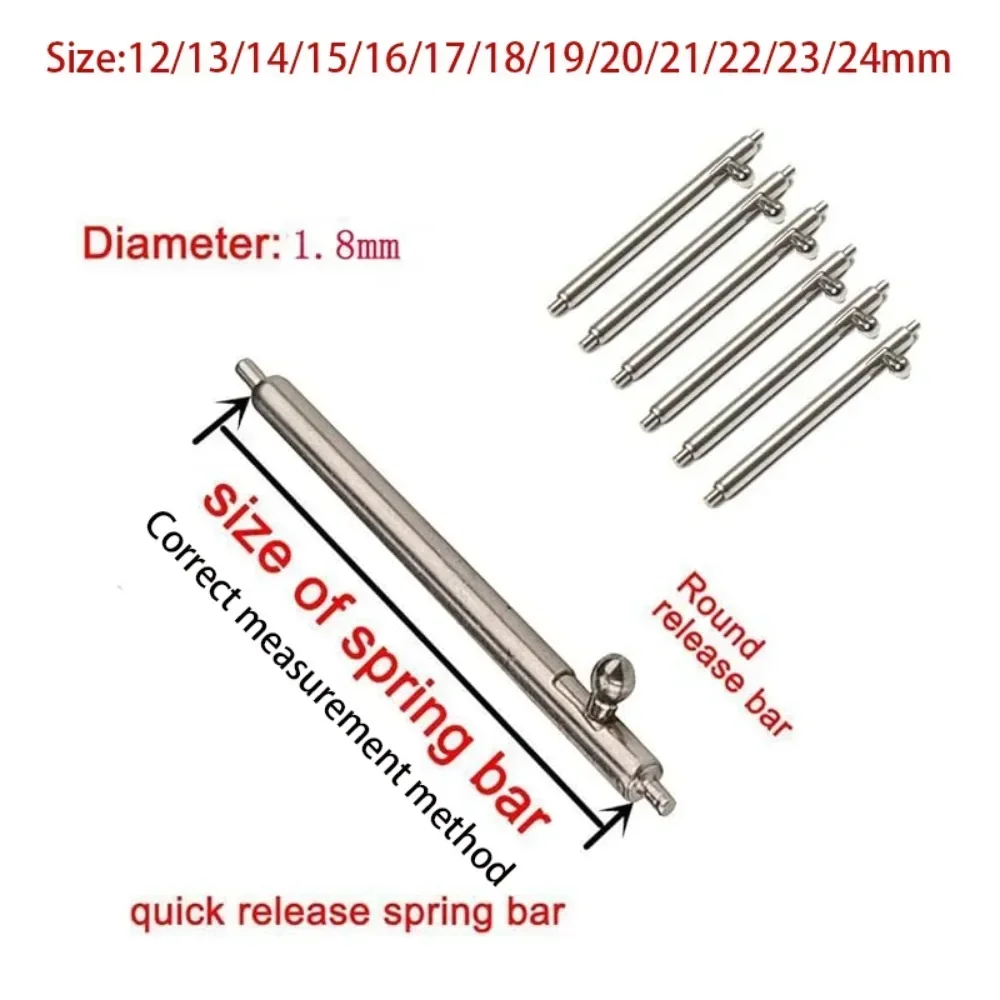 20pcs Quick Release Strap Pins 1.5 1.8mm Diameter Stainless Steel Spring Bars 12/13/14/15/16/17/18/19/20/21/22/24mm Metal Spring