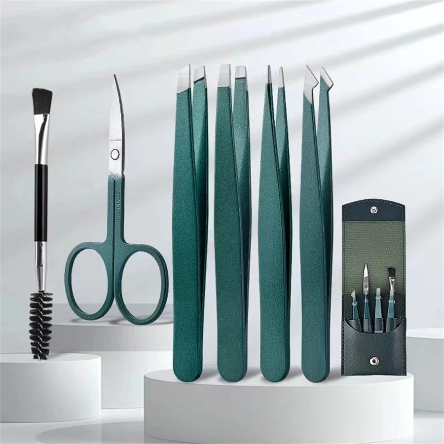 4-Piece Stainless Steel Tweezer Set Unisex Professional Precision for Facial Hair Eyebrows Ingrown Hair & Splinters Durable & Er