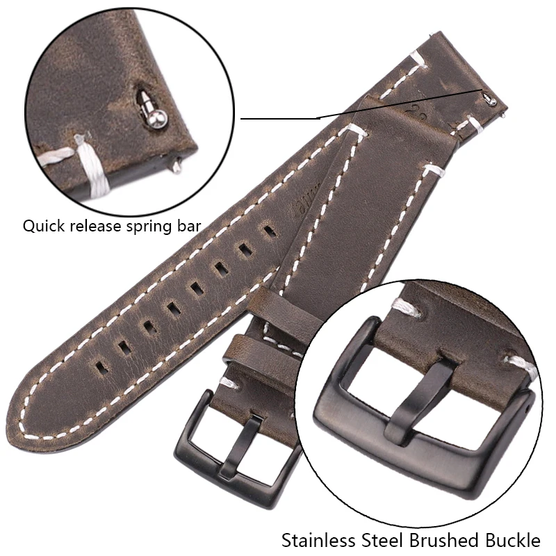 Genuine High-End Retro Calf Leather Watchbands 18mm 20mm 22mm 24mm Quick Release Strap for Samsung Huawei Watches