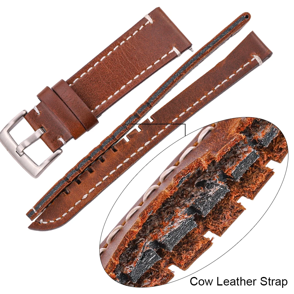 Genuine High-End Retro Calf Leather Watchbands 18mm 20mm 22mm 24mm Quick Release Strap for Samsung Huawei Watches