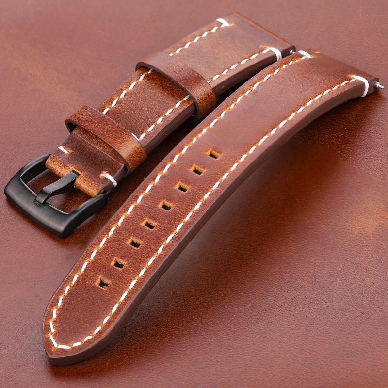Genuine High-End Retro Calf Leather Watchbands 18mm 20mm 22mm 24mm Quick Release Strap for Samsung Huawei Watches