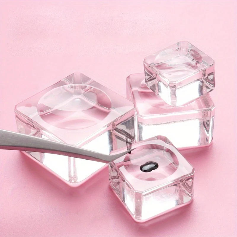 Square Crystal Glass Gasket False Eyelash Stand Glue Pad 4 Size Glue Holder Eyelashes Adhesive Pallet Paste Glue Pad Makeup Tool