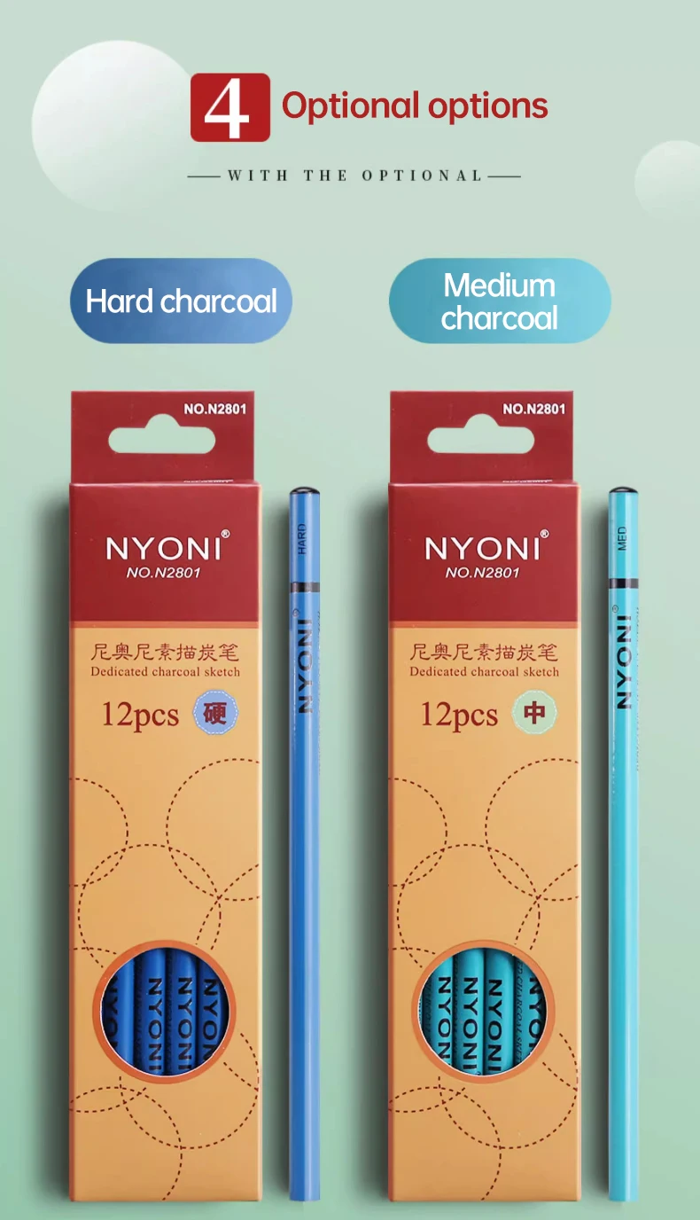 NYONI Black Charcoal Pencil Soft/Medium/Hard Carbon Pencil Wooden Charcoal Pencils For Sketching Drawing Stationery