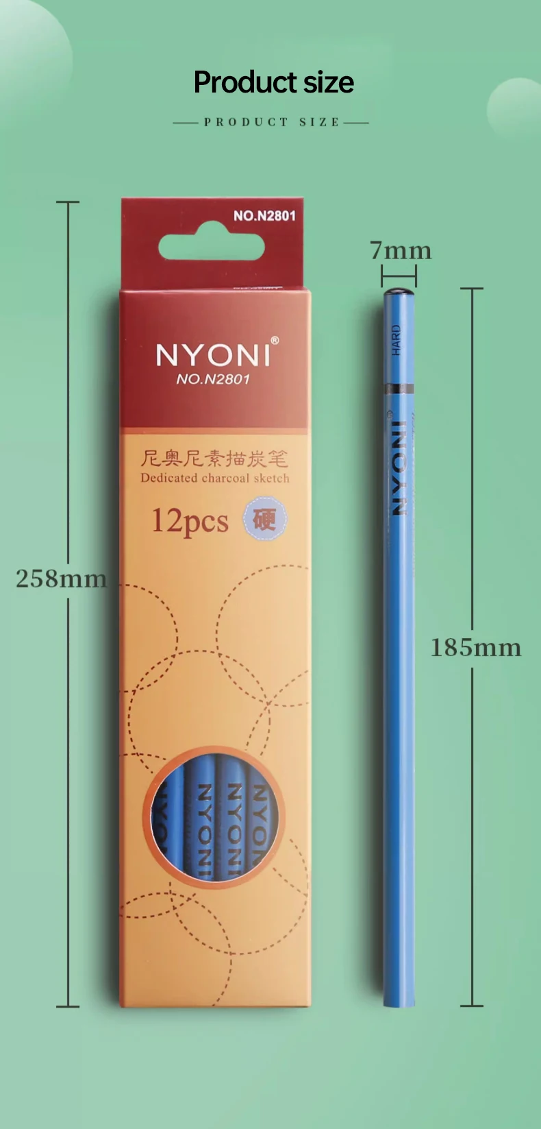 NYONI Black Charcoal Pencil Soft/Medium/Hard Carbon Pencil Wooden Charcoal Pencils For Sketching Drawing Stationery