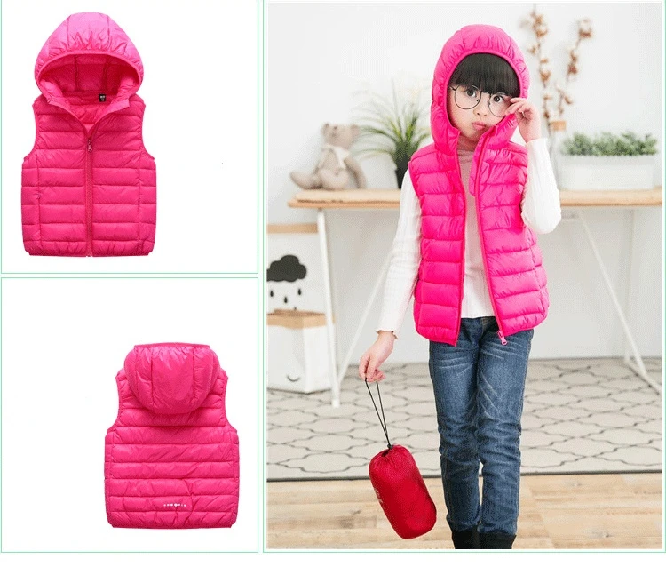 Fall Solid Waistcoat Children Outerwear Winter Coats Kids Clothes Warm Boys and Girls Hooded Vest for Age 2-12 Years Old