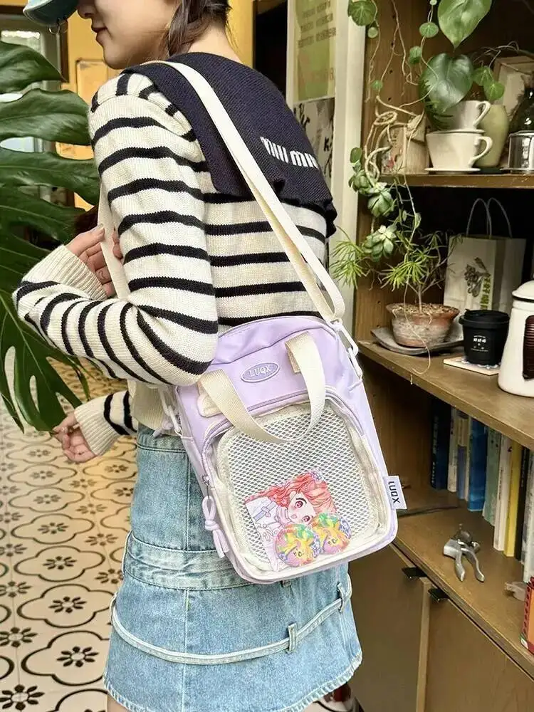 Girls New Cute 20cm Doll Bag Y2K Versatile Transparent Pocket Shoulder Crossbody Bags Simple Basic Ita Bag Student Handbag Purse