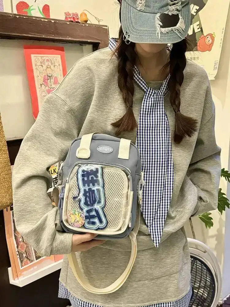Girls New Cute 20cm Doll Bag Y2K Versatile Transparent Pocket Shoulder Crossbody Bags Simple Basic Ita Bag Student Handbag Purse