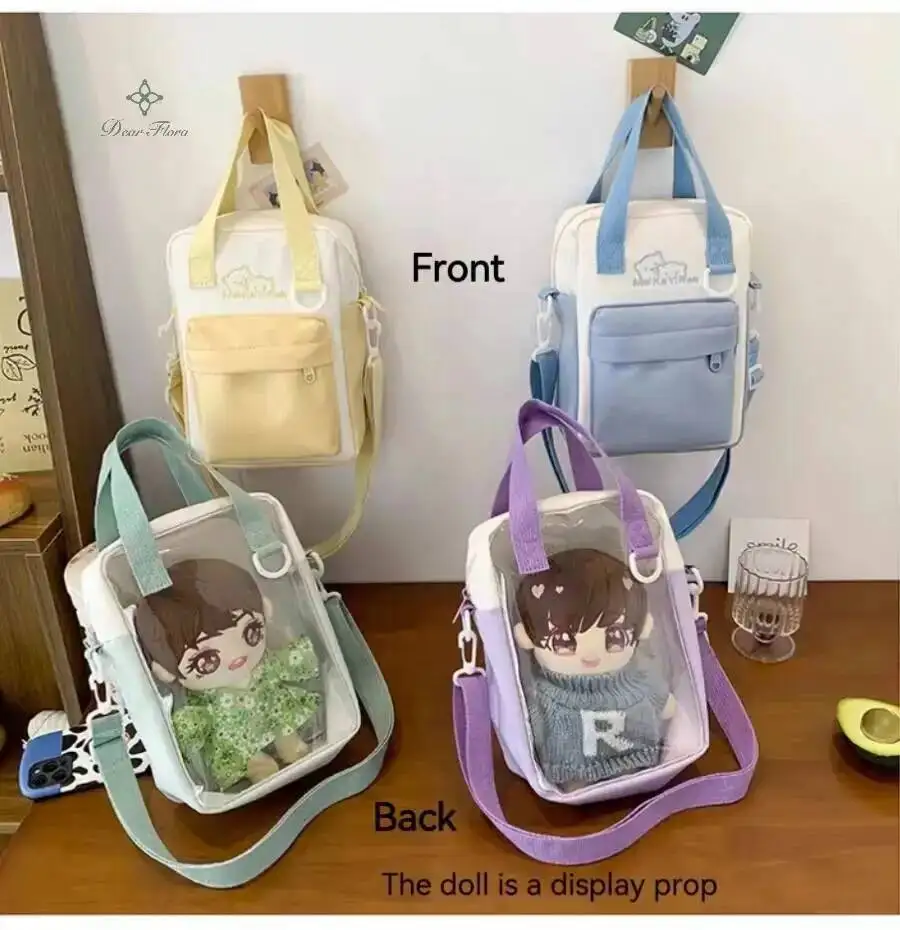 Girls New Cute 20cm Doll Bag Y2K Versatile Transparent Pocket Shoulder Crossbody Bags Simple Basic Ita Bag Student Handbag Purse