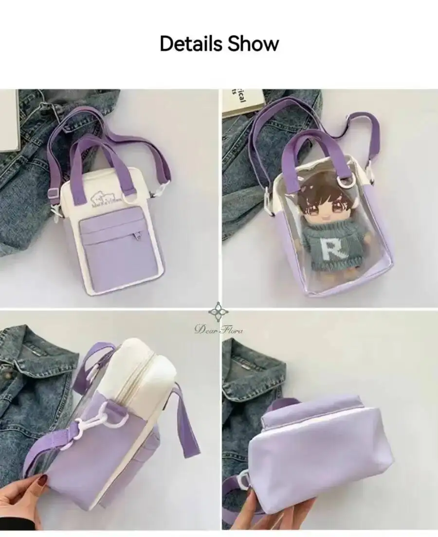 Girls New Cute 20cm Doll Bag Y2K Versatile Transparent Pocket Shoulder Crossbody Bags Simple Basic Ita Bag Student Handbag Purse