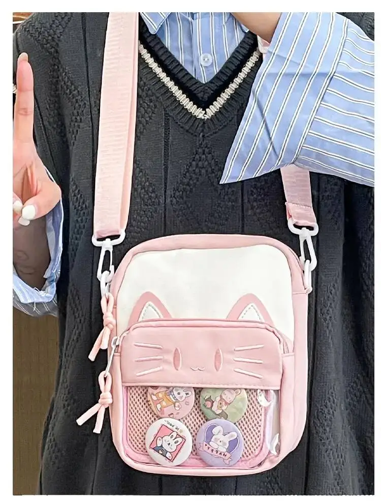 Girls New Cute 20cm Doll Bag Y2K Versatile Transparent Pocket Shoulder Crossbody Bags Simple Basic Ita Bag Student Handbag Purse