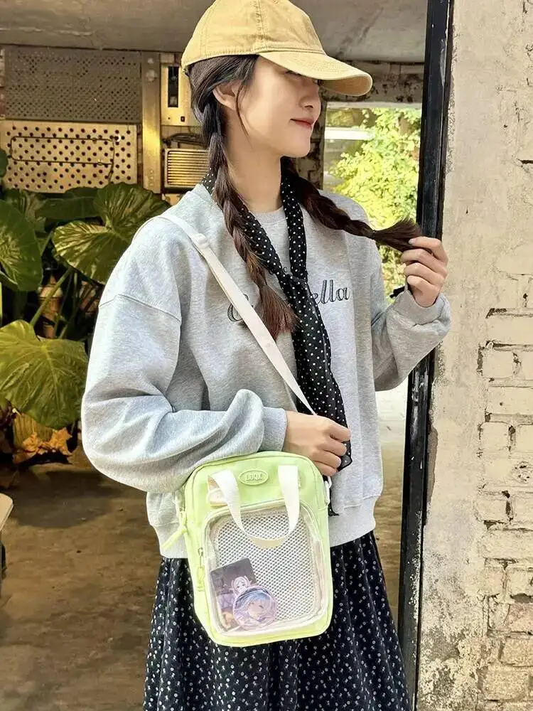 Girls New Cute 20cm Doll Bag Y2K Versatile Transparent Pocket Shoulder Crossbody Bags Simple Basic Ita Bag Student Handbag Purse