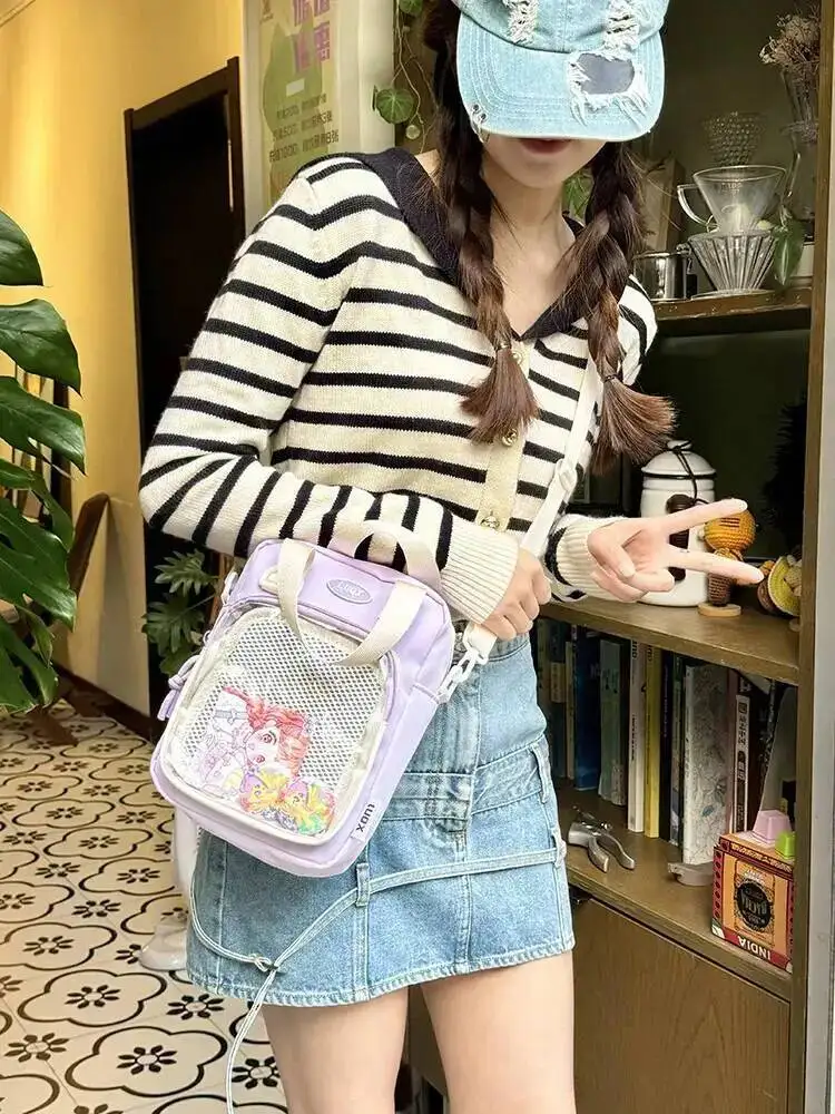 Girls New Cute 20cm Doll Bag Y2K Versatile Transparent Pocket Shoulder Crossbody Bags Simple Basic Ita Bag Student Handbag Purse