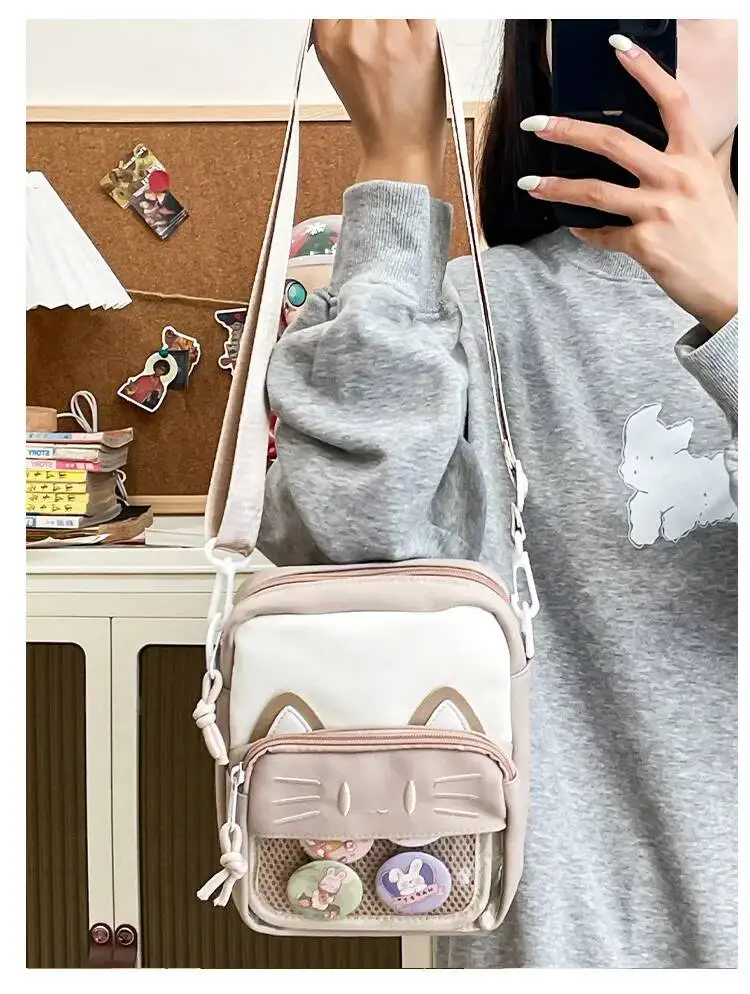 Girls New Cute 20cm Doll Bag Y2K Versatile Transparent Pocket Shoulder Crossbody Bags Simple Basic Ita Bag Student Handbag Purse