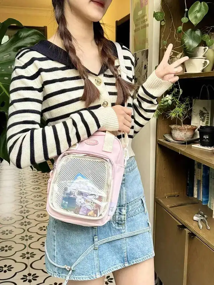 Girls New Cute 20cm Doll Bag Y2K Versatile Transparent Pocket Shoulder Crossbody Bags Simple Basic Ita Bag Student Handbag Purse