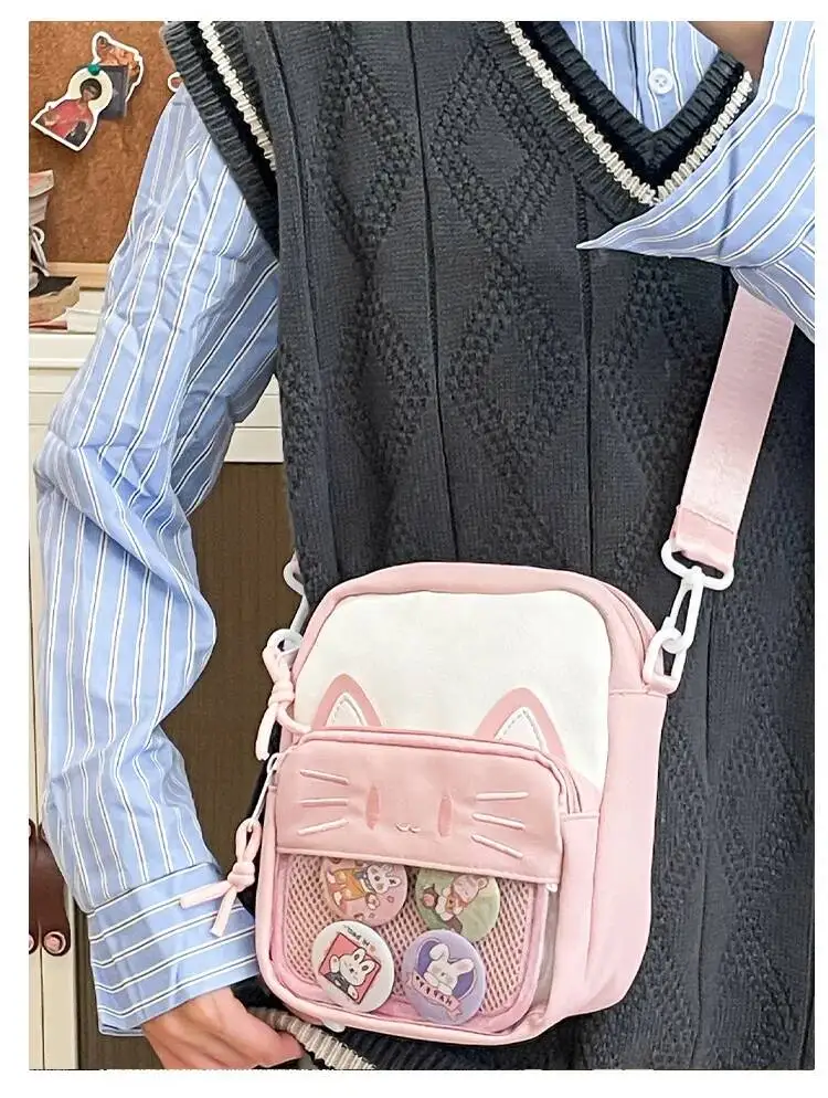 Girls New Cute 20cm Doll Bag Y2K Versatile Transparent Pocket Shoulder Crossbody Bags Simple Basic Ita Bag Student Handbag Purse