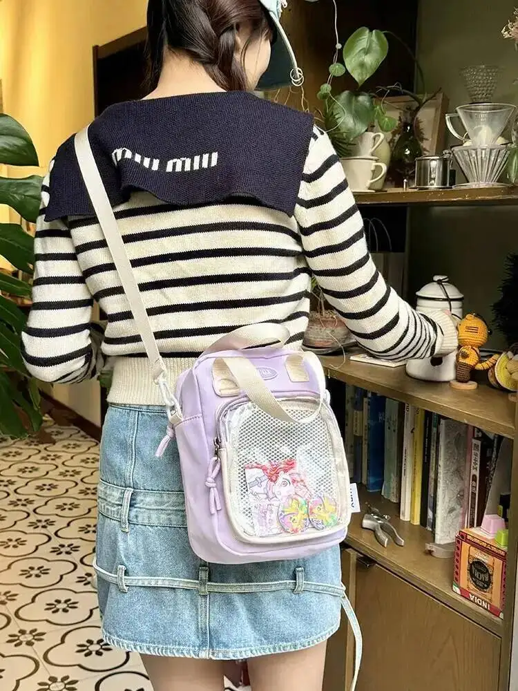 Girls New Cute 20cm Doll Bag Y2K Versatile Transparent Pocket Shoulder Crossbody Bags Simple Basic Ita Bag Student Handbag Purse