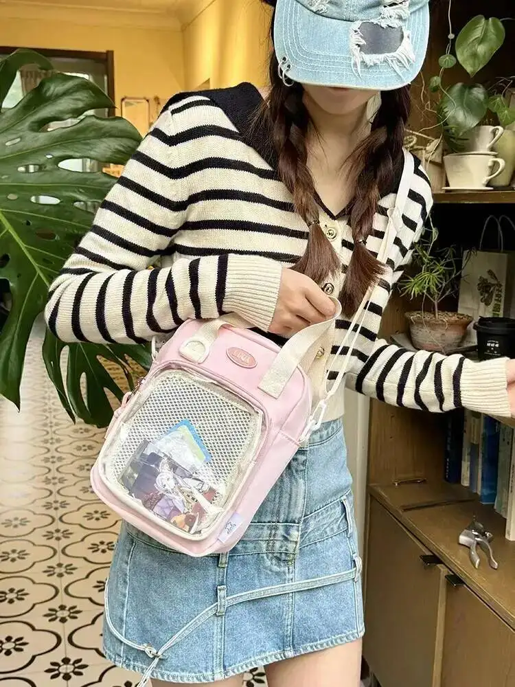 Girls New Cute 20cm Doll Bag Y2K Versatile Transparent Pocket Shoulder Crossbody Bags Simple Basic Ita Bag Student Handbag Purse