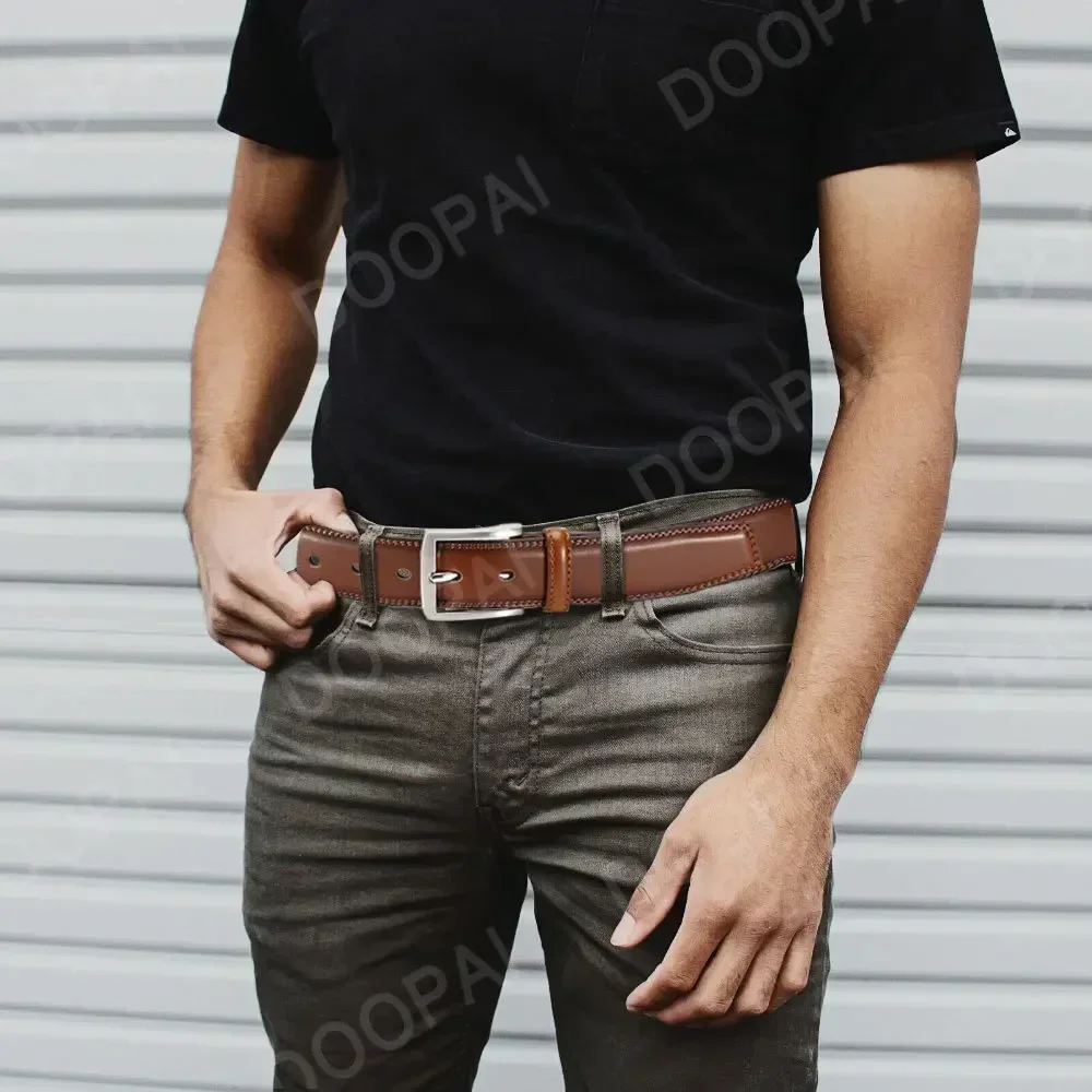 Men Belts High Quality Leather LONG Large Pin Buckle Metal Automatic Buckle Male Belts Strap Male