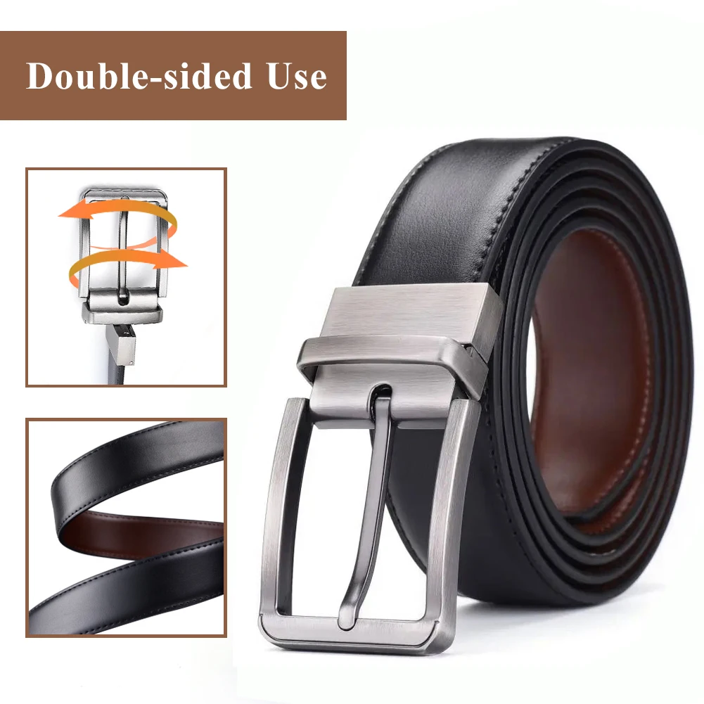 Genuine Leather Belt Double Sided Belt Men Belt Laser Engraving Luxury Strap Male Belt New Fashion Retro Pin Buckle High Quality