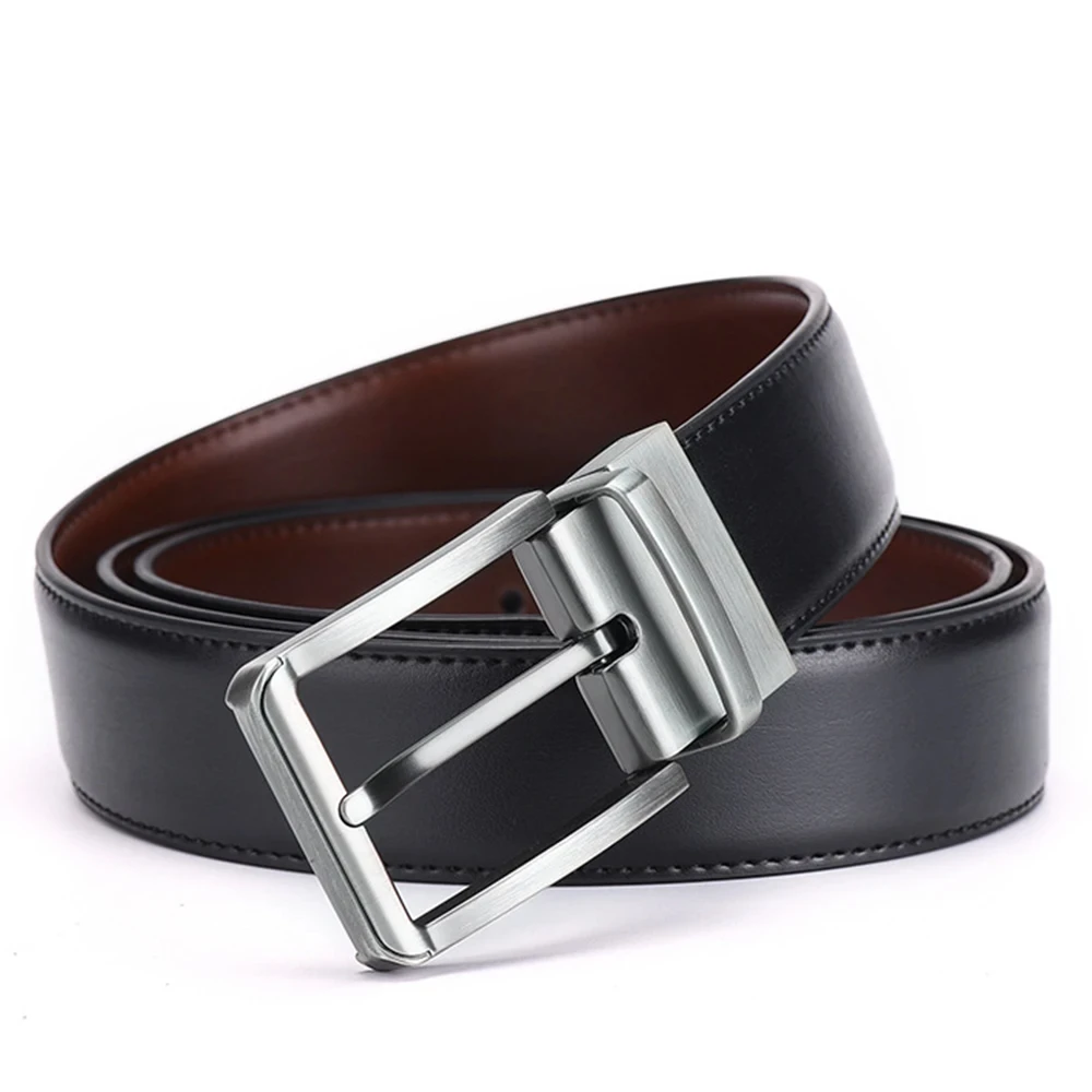 Genuine Leather Belt Double Sided Belt Men Belt Laser Engraving Luxury Strap Male Belt New Fashion Retro Pin Buckle High Quality