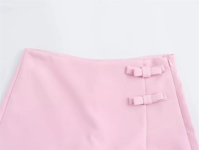 MUJER Pink White Mini Skirt Woman Skort Fashion Bow Skort For Women Summer Slit Short Skirt Woman Split High Waist Skirt Shorts