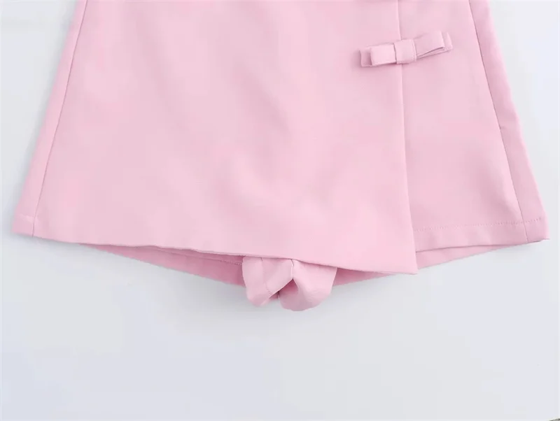 MUJER Pink White Mini Skirt Woman Skort Fashion Bow Skort For Women Summer Slit Short Skirt Woman Split High Waist Skirt Shorts