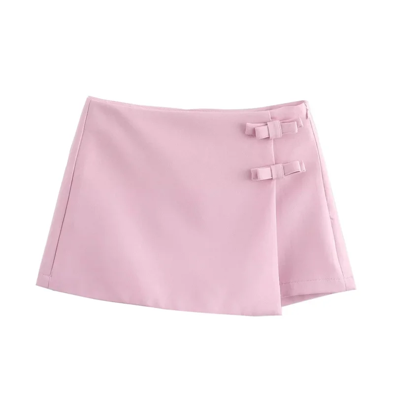 MUJER Pink White Mini Skirt Woman Skort Fashion Bow Skort For Women Summer Slit Short Skirt Woman Split High Waist Skirt Shorts