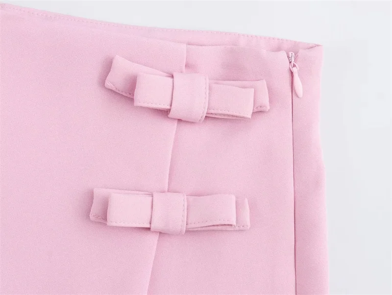 MUJER Pink White Mini Skirt Woman Skort Fashion Bow Skort For Women Summer Slit Short Skirt Woman Split High Waist Skirt Shorts