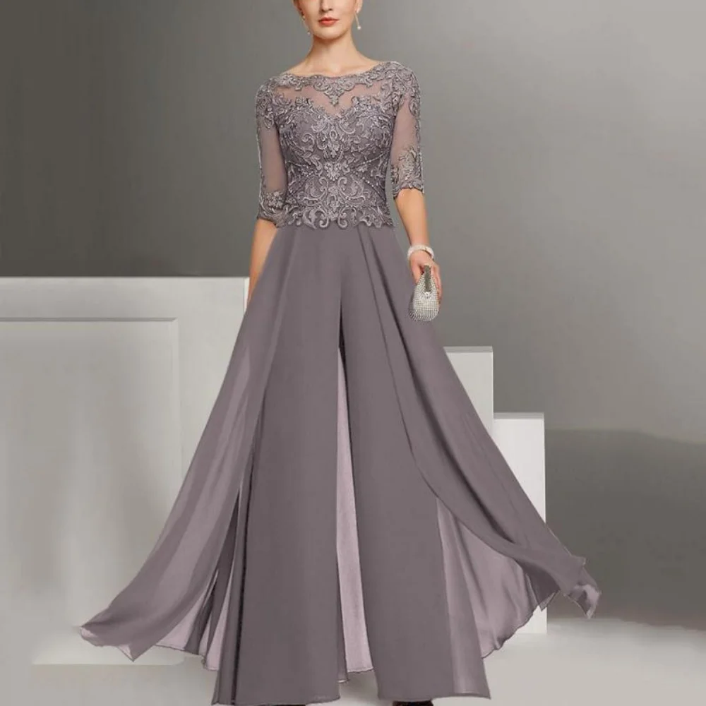 He Mei Elegant Women Gowns A Line Chiffon Lace Dress Floor Length Flow Mother Dresses Robes Invitée Mariage 2024