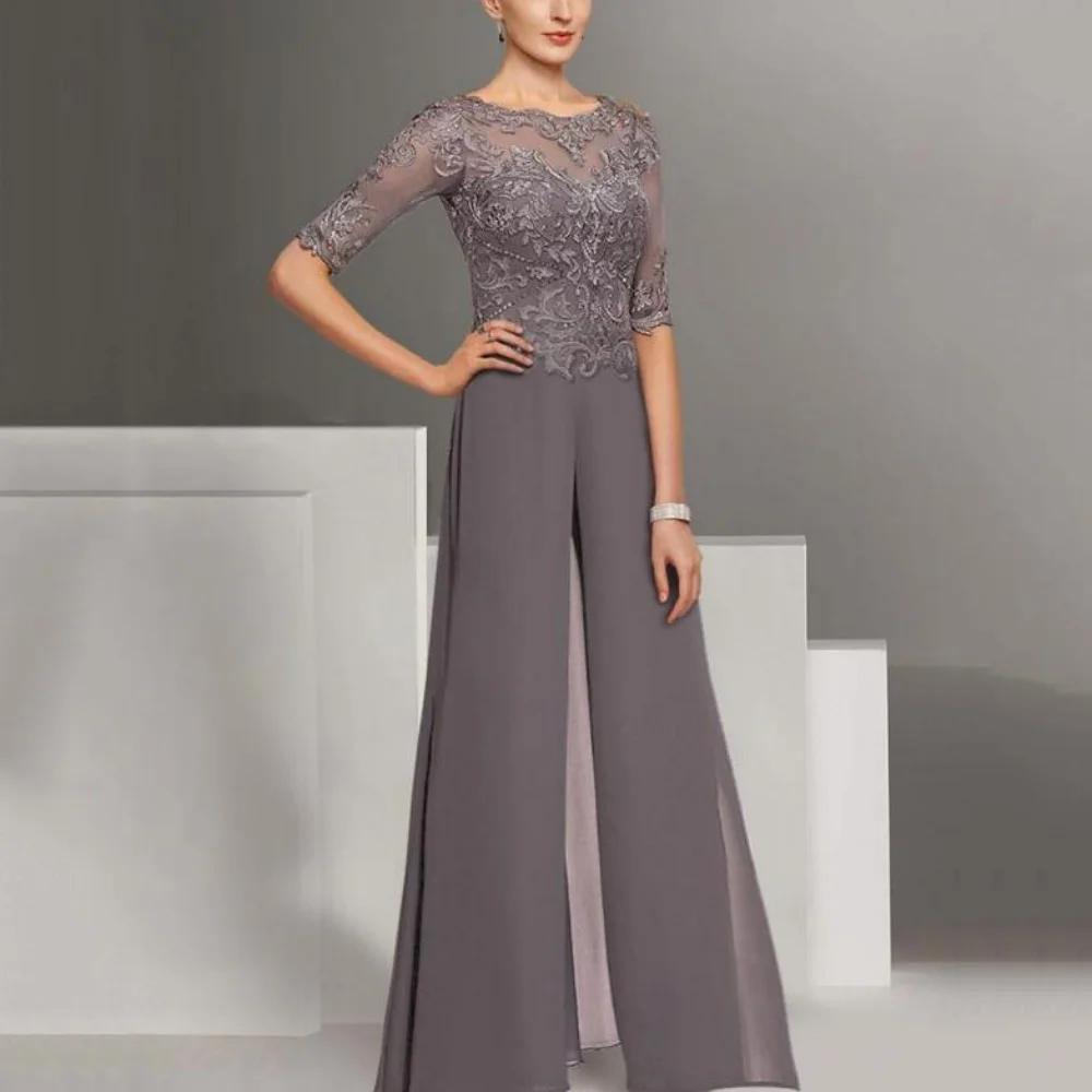 He Mei Elegant Women Gowns A Line Chiffon Lace Dress Floor Length Flow Mother Dresses Robes Invitée Mariage 2024