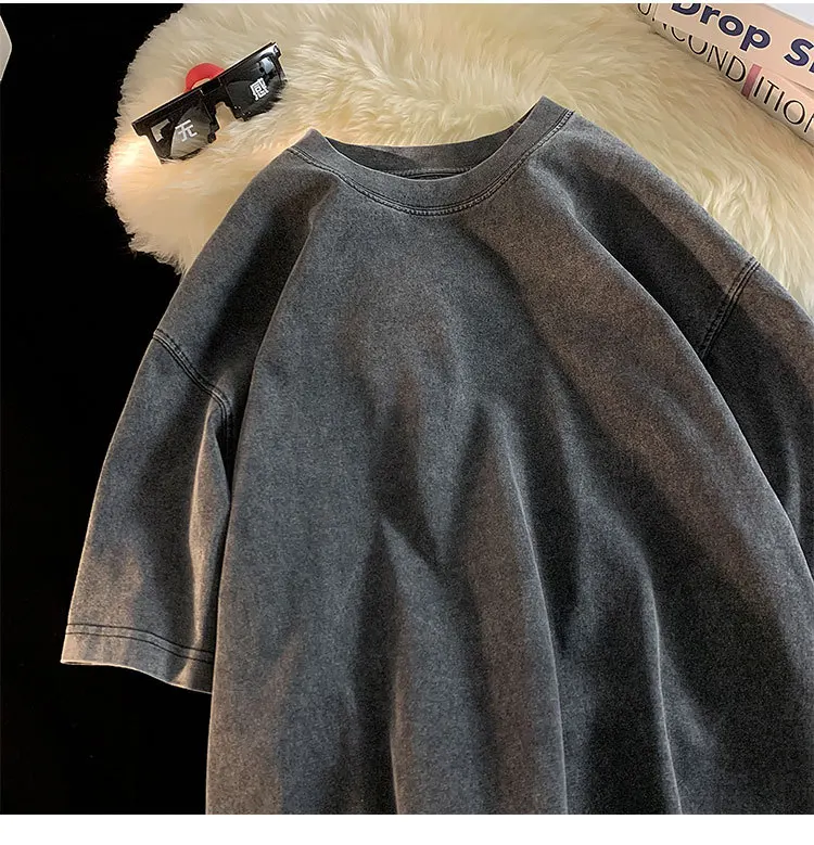 Quality Oversized Acid Washed Y2K T Shirt men Vintage T-shirts Streetwear Mineral Wash Tee Shirts boy Loose Luxury Brand Tops