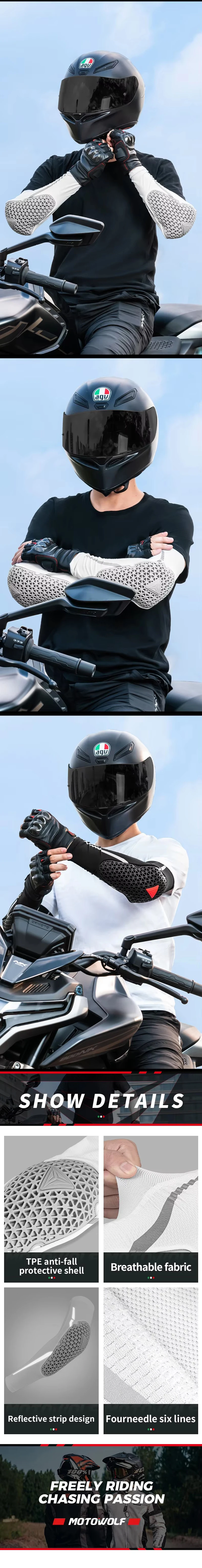 MOTOWOLF Summer Breathable Motorcycle Elbow Pads Elastic Motocross Elbow Protector MTB Cycling Arm Sleeve Motorcycle Equipment