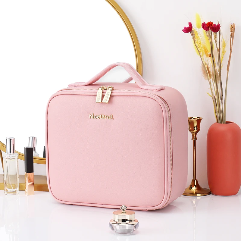 3 Color Train Case Mirror, White Portable Makeup Case Waterproof Organizer with Adjustable Dividers, Cosmetics Storage Case Gift