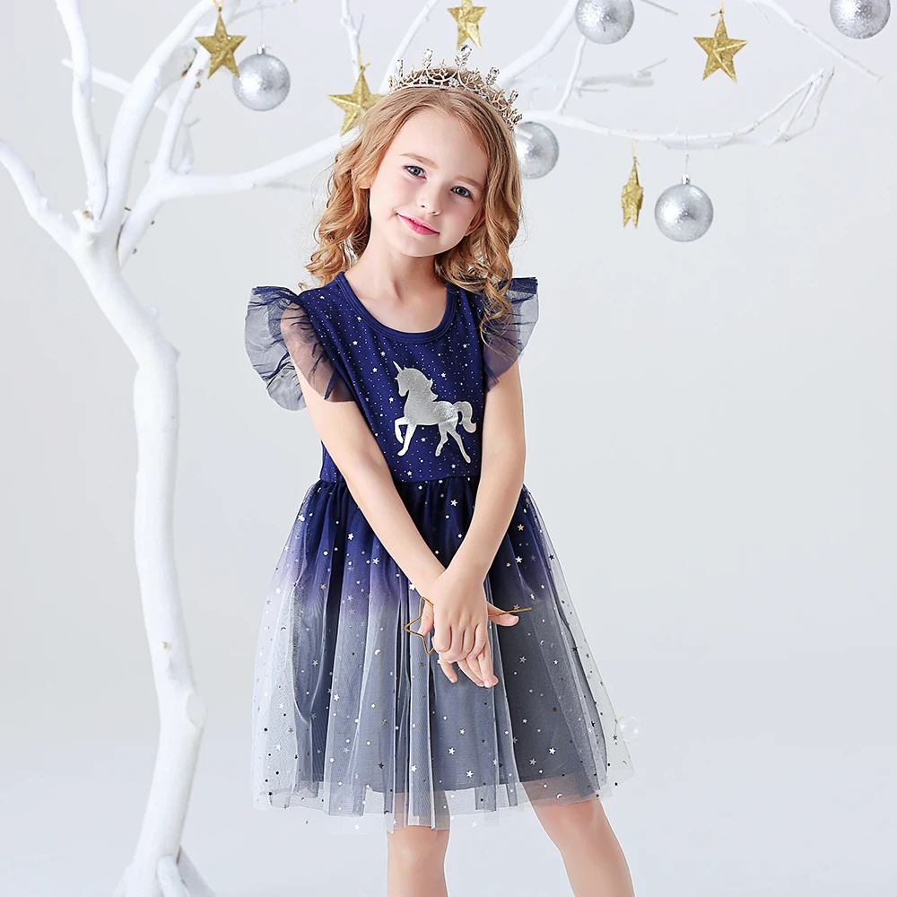 DXTON Sleeveless Kids Dresses For Girls Unicorn Princess Tutu Dress Children Casual School Wear Clothing Summer Girls Costumes