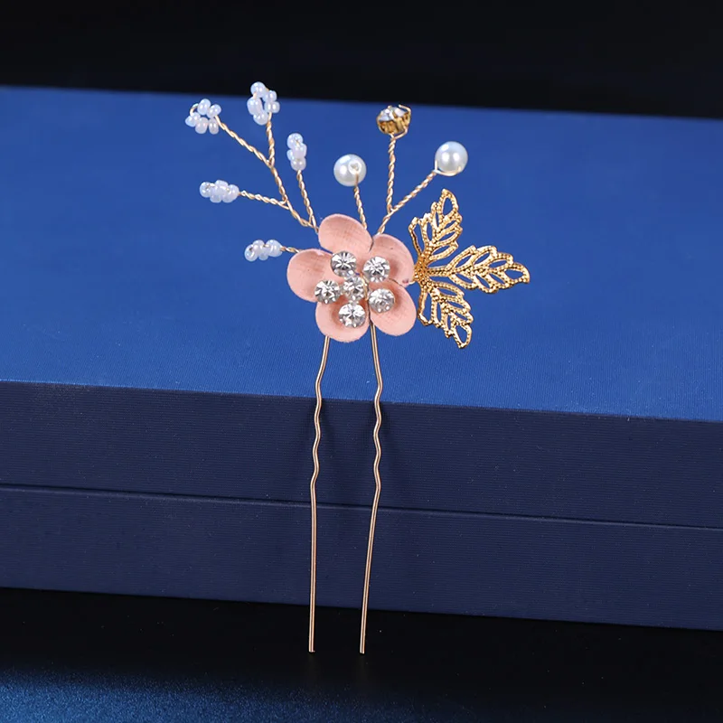 Pink/Blue Flower Bridal Hair Comb and Hairpins Pearl Wedding Hair Accessories Flower Head Piece For Women Ladies Hair Jewelry